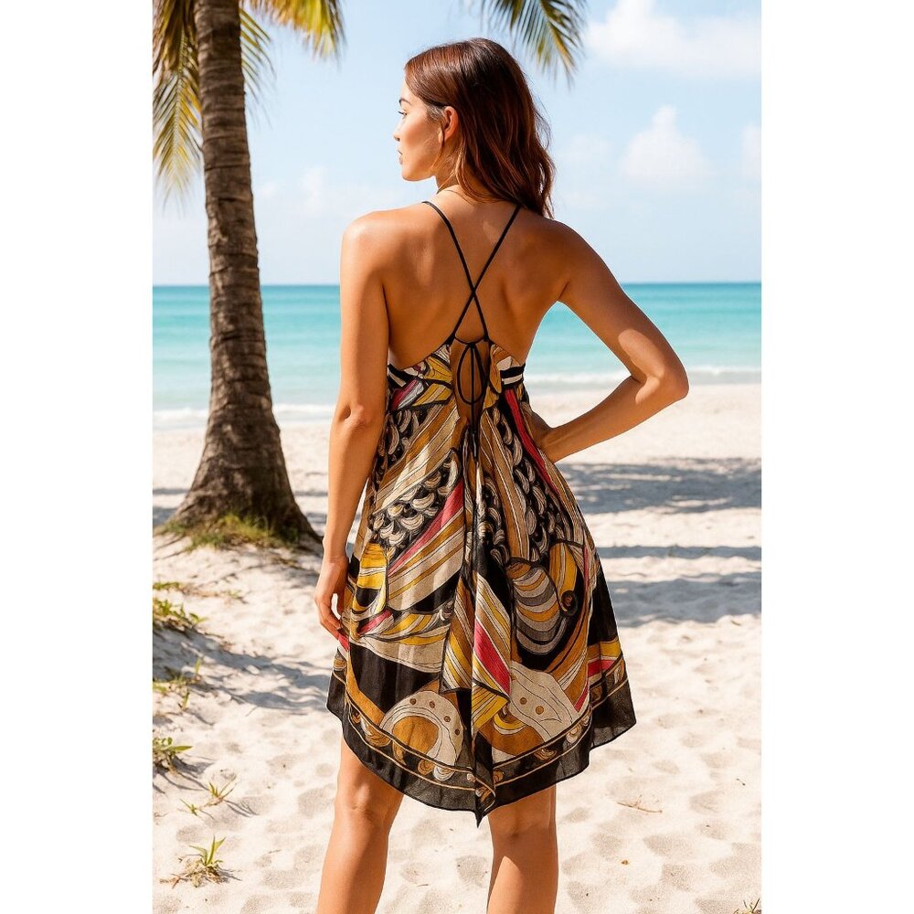 Connection 18 Lg Dress Handkerchief-hem mini Y2K Adjustable Strappy Open Back